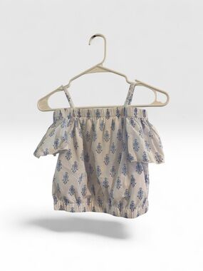 Haute Hippie White Off-Shoulder Top with Blue Print Girls size M (7-8)